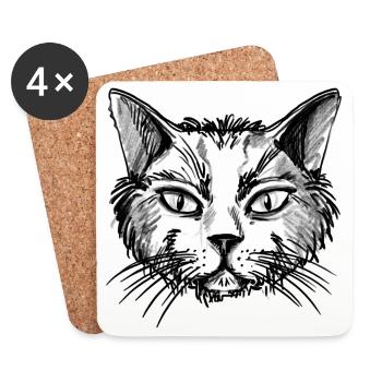 Vieux chat - Dessous de verre (lot de 4) - blanc - Devant
