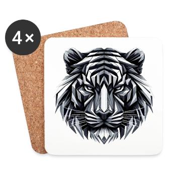 Tiger Tigerkopf geometrisch Geometrie Geschenk - Untersetzer (4er-Set) - Weiß - Vorne