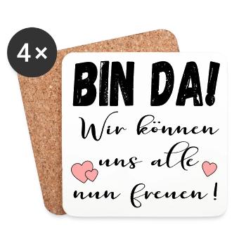 BIN DA - FREUDE IRONIE - Untersetzer (4er-Set) - Weiß - Vorne