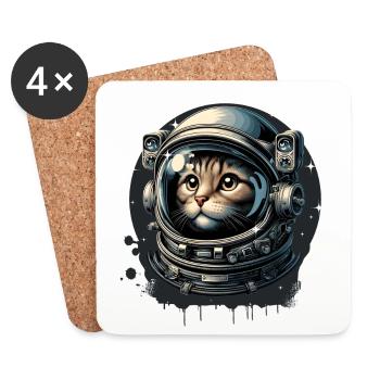 Eine Katze mit Astronautenhelm im Weltraum - Untersetzer (4er-Set) - Weiß - Vorne