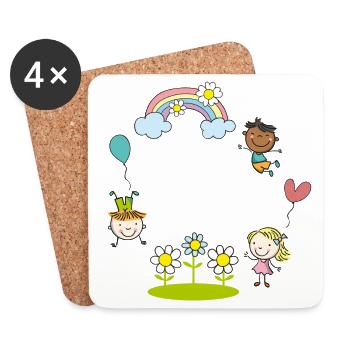 Ballon des enfants de la Terre avec des fleurs arc-en-ciel - Dessous de verre (lot de 4) - blanc - Devant