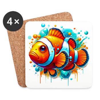 Poisson-clown - Dessous de verre (lot de 4) - blanc - Devant