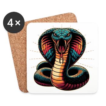 motif serpent Cobra dynamique et coloré - Dessous de verre (lot de 4) - blanc - Devant