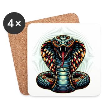 motif serpent Cobra dynamique et coloré - Dessous de verre (lot de 4) - blanc - Devant