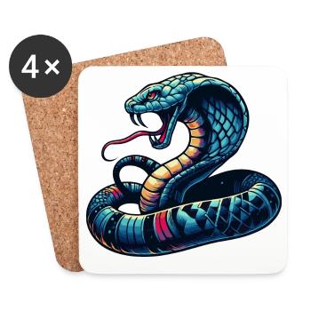motif serpent Cobra dynamique et coloré - Dessous de verre (lot de 4) - blanc - Devant