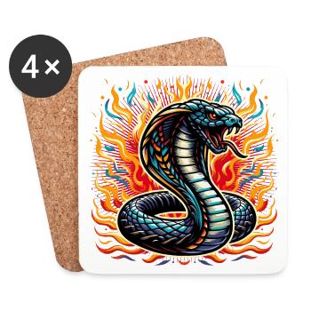colorful cobra snake motif with flames - Coasters (set of 4) - white - Front
