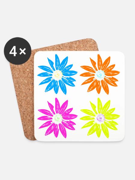 Blumen Pop Art vier Farben - Untersetzer (4er-Set) - Weiß