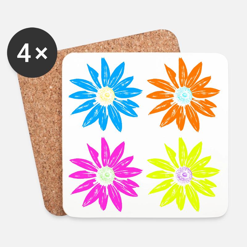 Blumen Pop Art vier Farben - Untersetzer (4er-Set) - Weiß