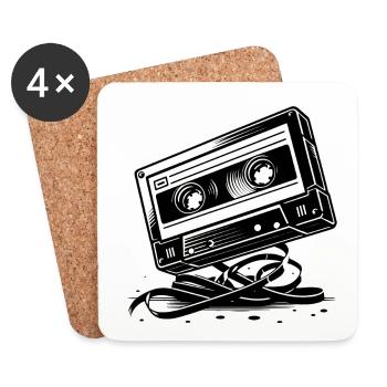 Cassette musicale dans le style rétro des années 80 et 90 - Dessous de verre (lot de 4) - blanc - Devant