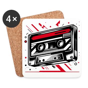 Cassette musicale dans le style rétro des années 80 et 90 - Dessous de verre (lot de 4) - blanc - Devant