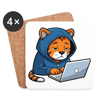Niedlicher Hacker Tiger schläft im Hoodie vorm PC - Untersetzer (4er-Set) - Weiß - Vorne