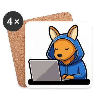 Cute hacker kangaroo in hoodie in front of PC - Coasters (set of 4) - white - Front