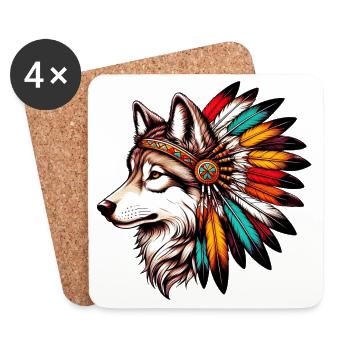 Loup amérindien Peau rouge américaine - Dessous de verre (lot de 4) - blanc - Devant