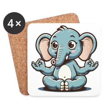Cute blue elephant doing yoga - Coasters (set of 4) - white - Front