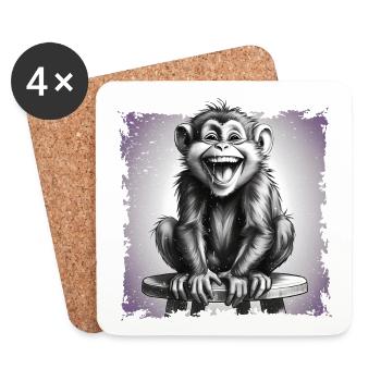 Singe riant assis sur un tabouret - Dessous de verre (lot de 4) - blanc - Devant