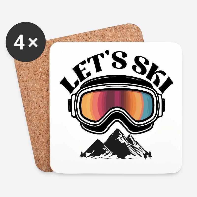 Retro Let's Ski - Untersetzer (4er-Set) - Weiß