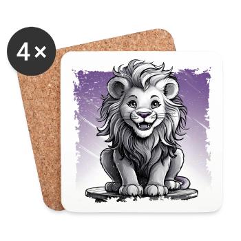 Lion comic, laughing sitting on stool | Poster - Coasters (set of 4) - white - Front