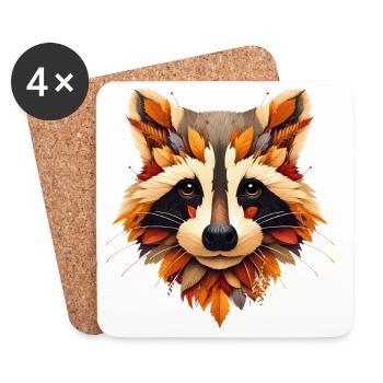 Waschbär, gestaltet aus verschiedenen Blättern - Untersetzer (4er-Set) - Weiß - Vorne