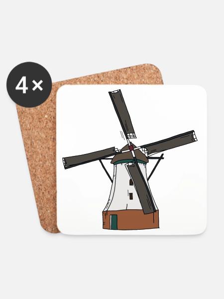 Windmühle weiss - Untersetzer (4er-Set) - Weiß