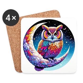 Hibou sur la Lune - Dessous de verre (lot de 4) - blanc - Devant