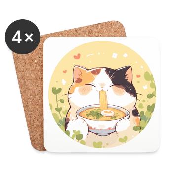 Katze isst Ramen - Untersetzer (4er-Set) - Weiß - Vorne