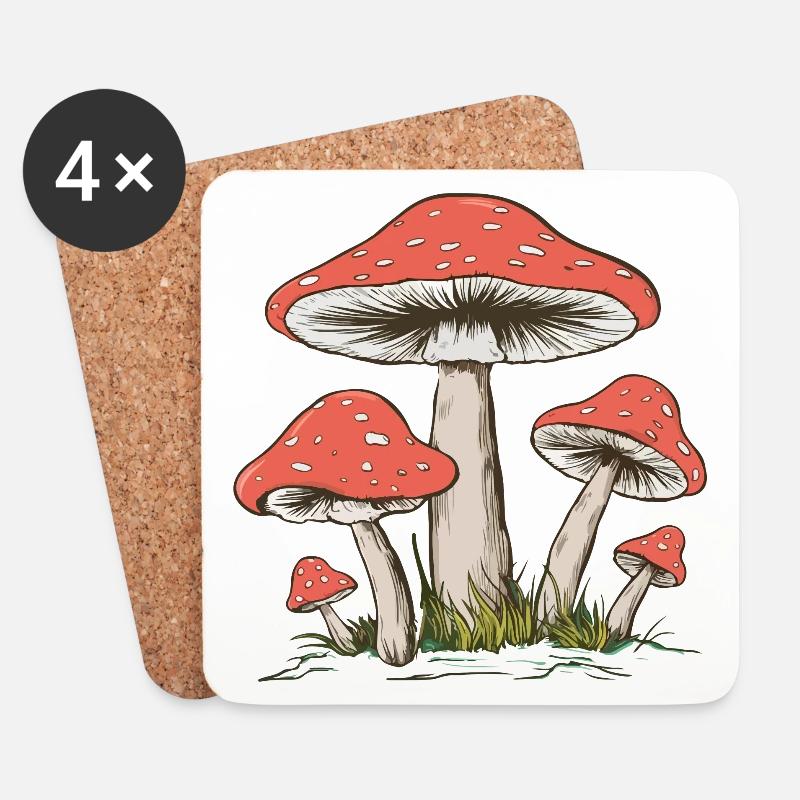 Vintage Pilz - Untersetzer (4er-Set) - Weiß