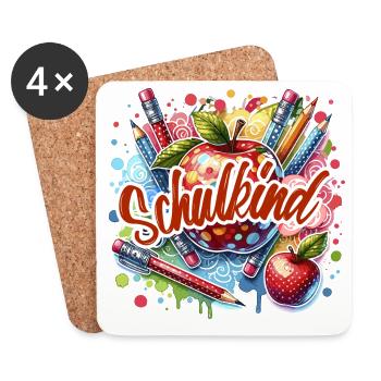 Schulkind Apfel Stift Schulanfänger 2026 - Untersetzer (4er-Set) - Weiß - Vorne
