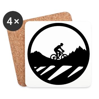 Mountain Bike Cyclist Drawing - Coasters (set of 4) - white - Front