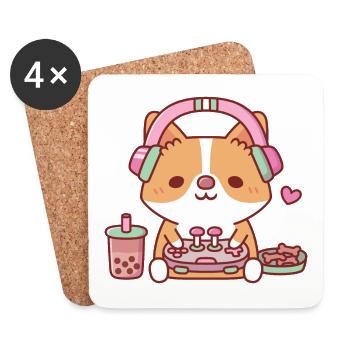 Un corgi mignon aime jouer à des jeux vidéo - Dessous de verre (lot de 4) - blanc - Devant