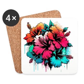 Fleurs d’hibiscus - Dessous de verre (lot de 4) - blanc - Devant
