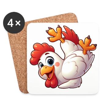 Chicken Hen Rooster Handstand Headstand Acrobatics - Coasters (set of 4) - white - Front