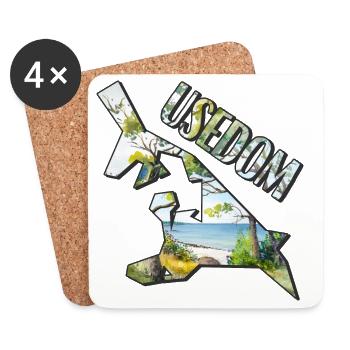 Watercolor Map of Usedom - Coasters (set of 4) - white - Front