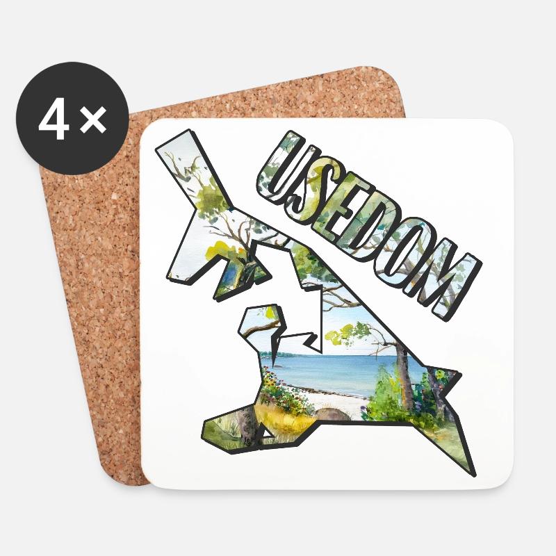 Aquarell Landkarte Usedom - Untersetzer (4er-Set) - Weiß