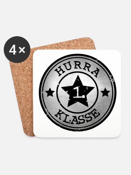 Hooray 1st Class - Star Emblem - Silver Black - Coasters (set of 4) - white