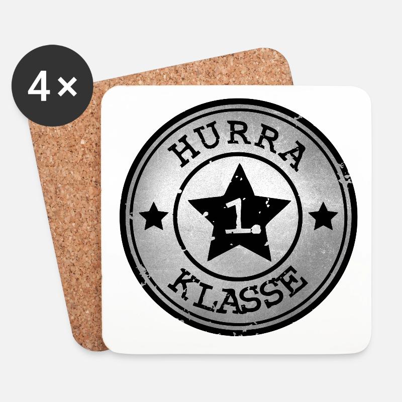 Hooray 1st Class - Star Emblem - Silver Black - Coasters (set of 4) - white