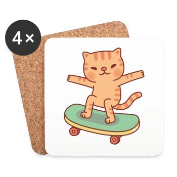 Cute Orange Tabby Cat Skating On Skateboard - Coasters (set of 4) - white - Front