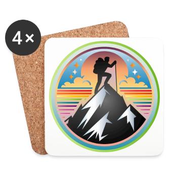 Mountains with a mountaineer on the summit - Coasters (set of 4) - white - Front