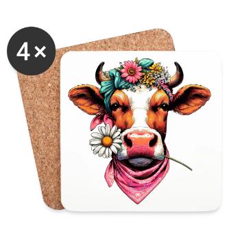 Cow with Flowers - Coasters (set of 4) - white - Front