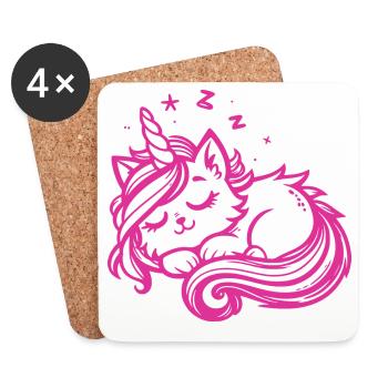 Sleeping Unicorn Cat (Pink) - Coasters (set of 4) - white - Front