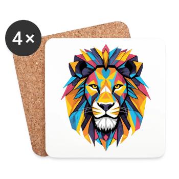 Lion Lion Head Geometric Geometry Colorful Gift - Coasters (set of 4) - white - Front