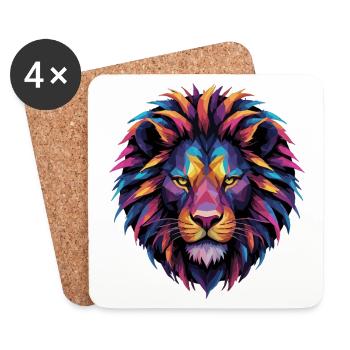 Lion Lion Head Geometric Geometry Colorful Gift - Coasters (set of 4) - white - Front