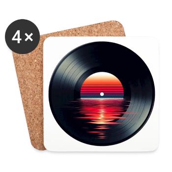 Disque de musique LP vinyle, Retro Sunset - Dessous de verre (lot de 4) - blanc - Devant