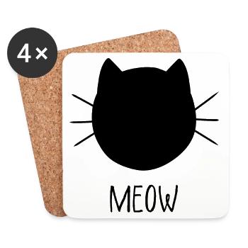 MEOW Katzenkopf Silhouette - Untersetzer (4er-Set) - Weiß - Vorne