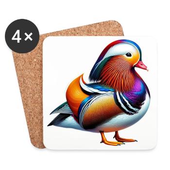 Canard mandarin - Dessous de verre (lot de 4) - blanc - Devant