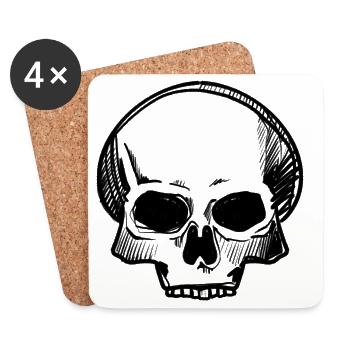 Skull - Pencil Drawing - Coasters (set of 4) - white - Front