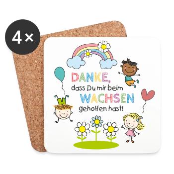 Message de remerciement de la crèche | Enfants - Arc-en-ciel - Fleurs - Dessous de verre (lot de 4) - blanc - Devant