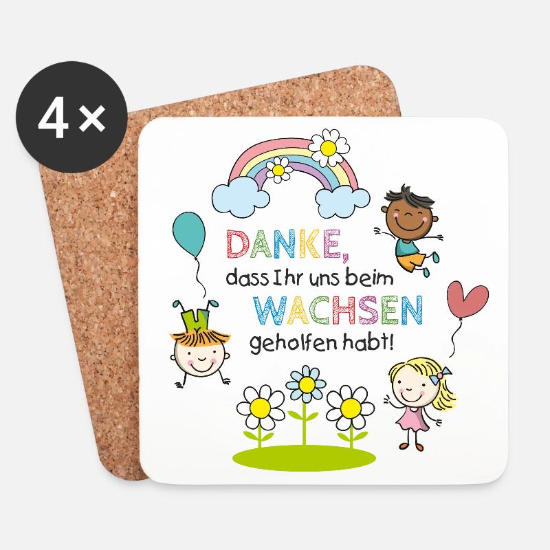 Dankesspruch Kita 1 | Kinder - Regenbogen - Blumen - Untersetzer (4er-Set) - Weiß
