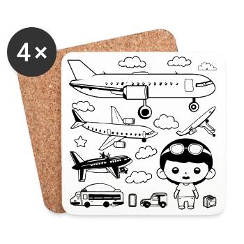 Cartoon Flugzeuge - Untersetzer (4er-Set) - Weiß - Vorne