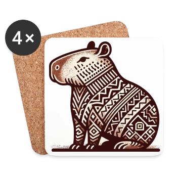 Seated capybara in South American style - Coasters (set of 4) - white - Front