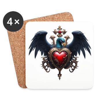 Elegantes Gothic Herz mit Fantasy Vogel. - Untersetzer (4er-Set) - Weiß - Vorne